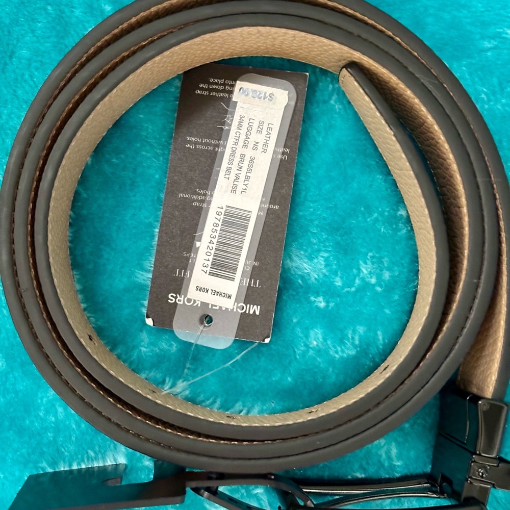 NWT Michael Kors Men's Reversible 34mm Brown Leather Belt with Black Buckle - Picture 6 of 8